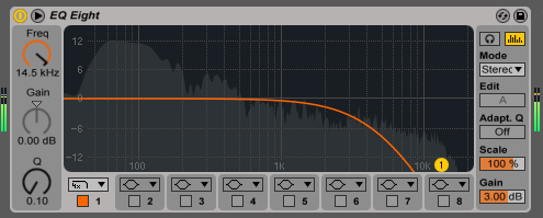 In Ableton Live 9, the EQ Eight device now displays the changes you make to the audio spectrum