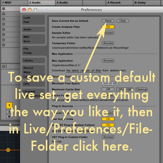 how to save default live set