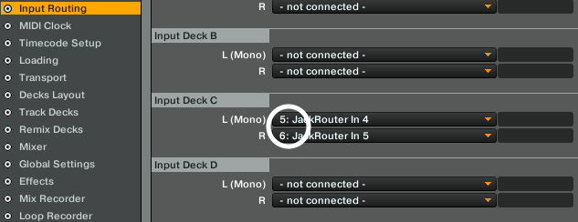 Live to Traktor input deck routing