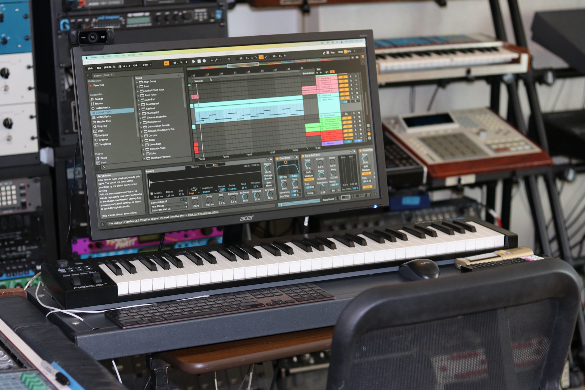 Ableton Live in a music production studio with midi keyboard