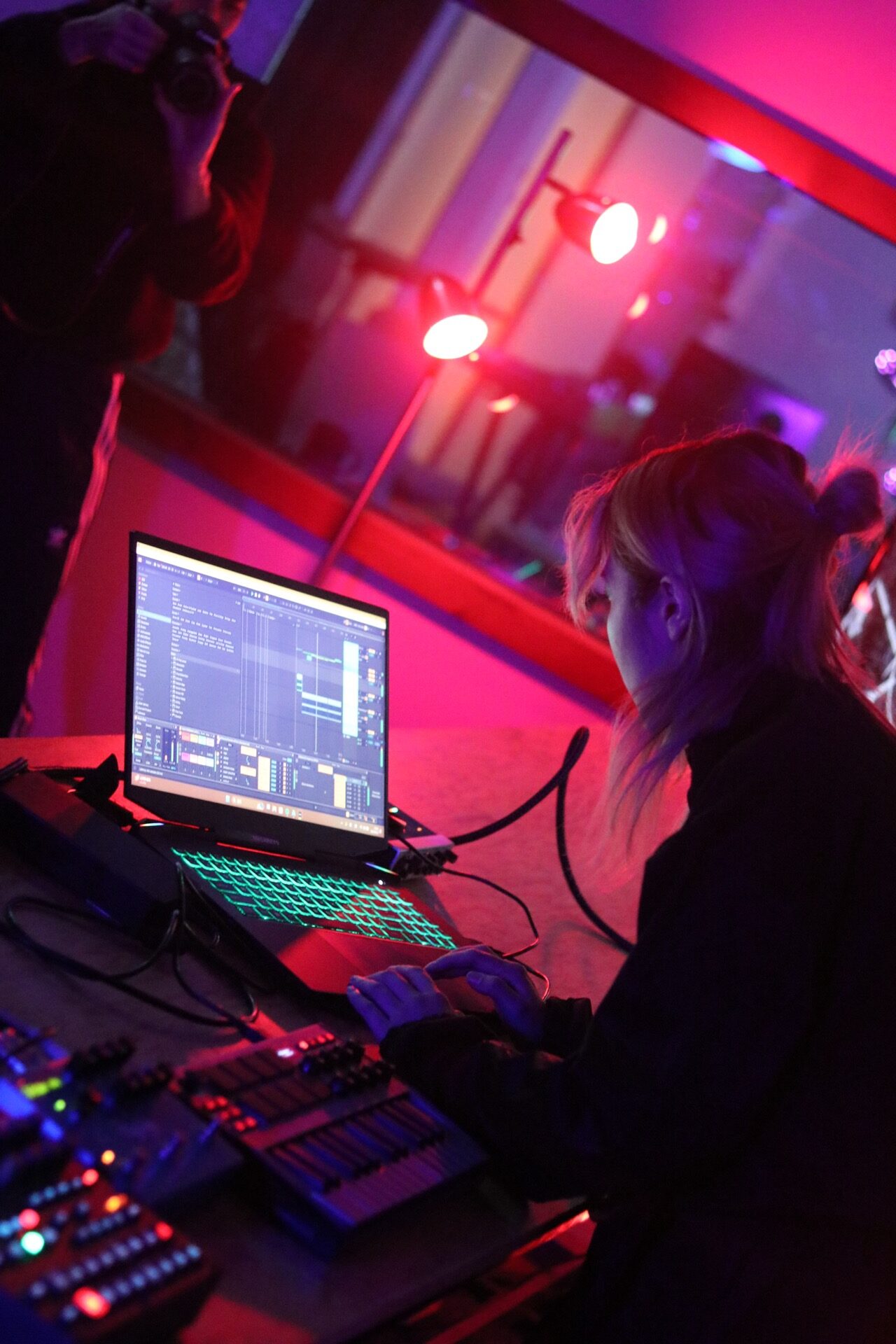 student rehearsing a live electronic music performance