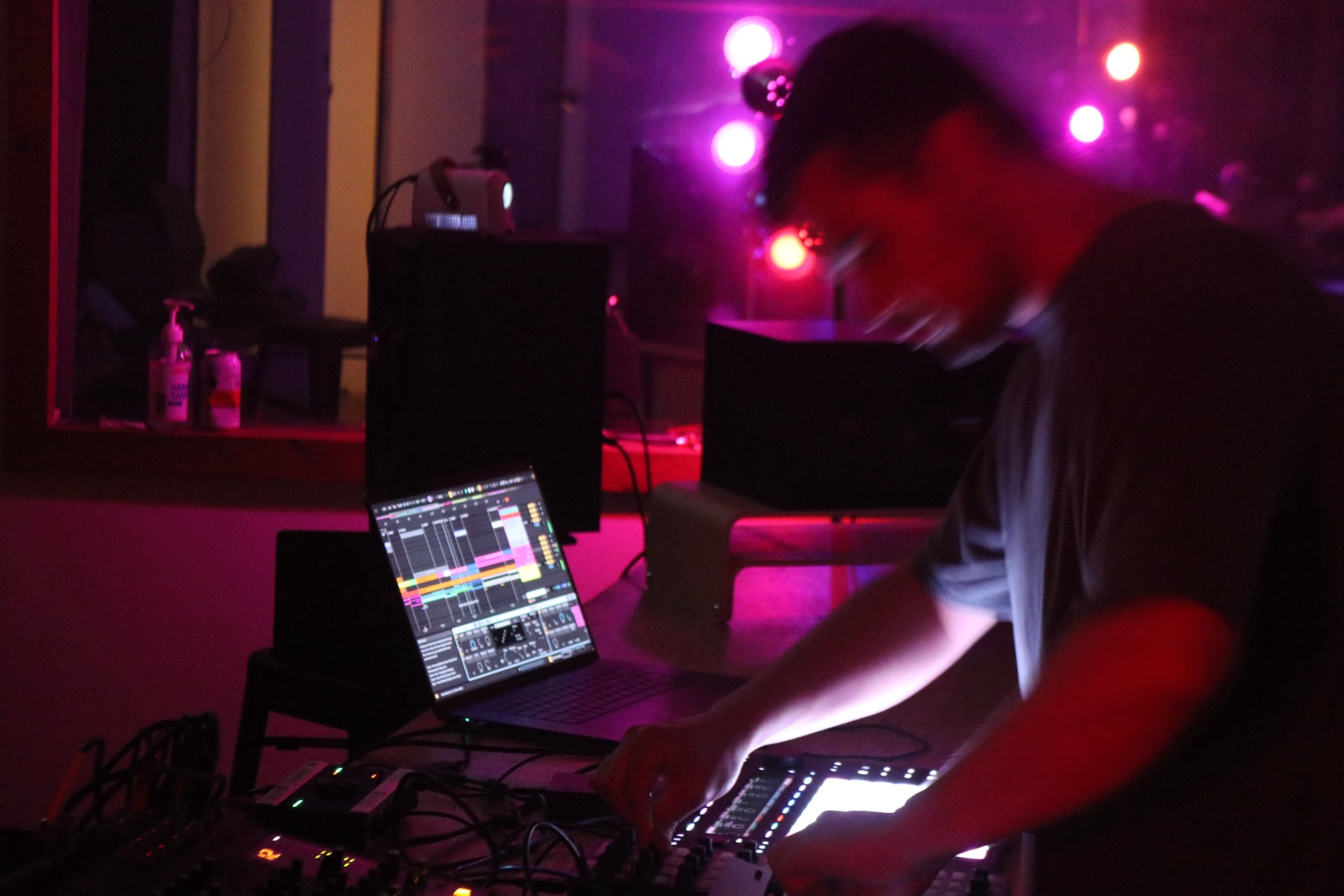 student performing live with Ableton Push